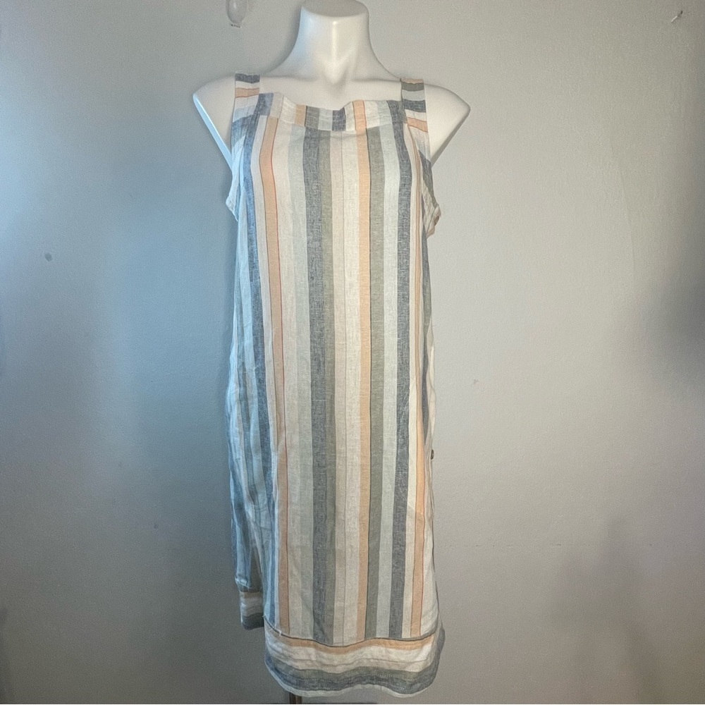 For Cynthia Linen Blend Striped Knee Length Shift Dress Size S Coastal Beach